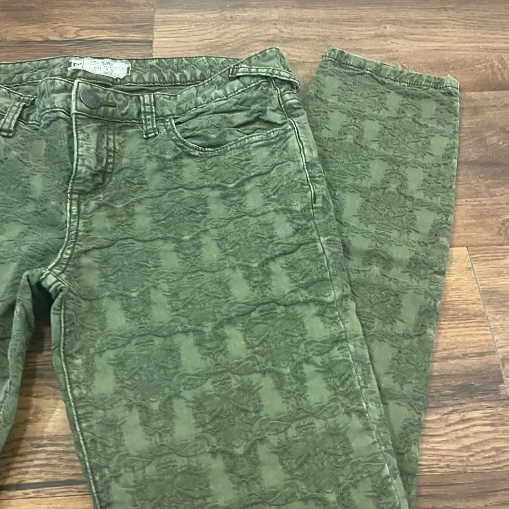 Free People Green Textured Jeans